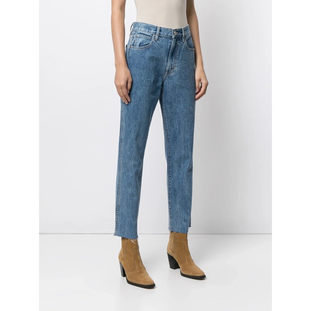 SLVRLAKE Hero Slim High-Rise Straight-Leg Raw Hem Jeans In Blue‎ Women's Size 26